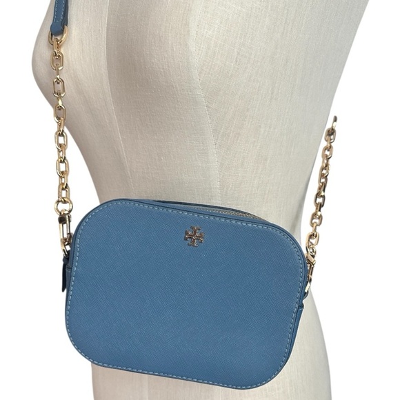 NWOT Tory Burch Saffiano Denim Blue Leather Gold Chain Crossbody Bag - Picture 10 of 10